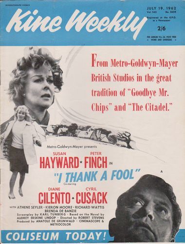 KINE WEEKLY magazine side cover 19 July 1962