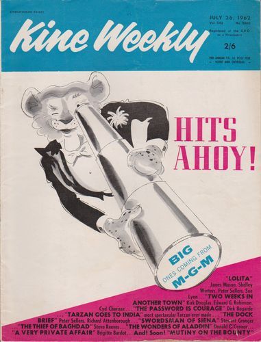 KINE WEEKLY magazine side cover 26 July 1962