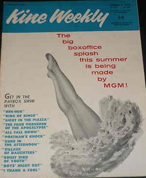 KINE WEEKLY magazine side cover 2 August 1962
