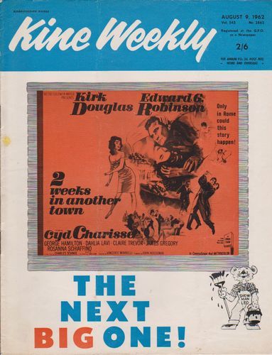 KINE WEEKLY magazine side cover 9 August 1962