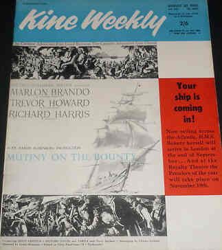 KINE WEEKLY magazine side cover 30 August 1962