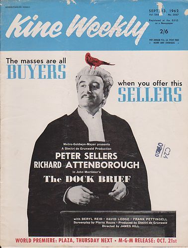 KINE WEEKLY magazine side cover 13 September 1962