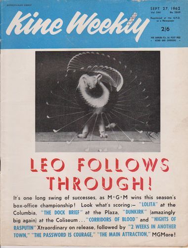 KINE WEEKLY magazine side cover 27 September 1962
