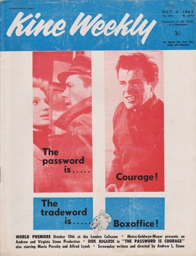 KINE WEEKLY magazine side cover 4 October 1962