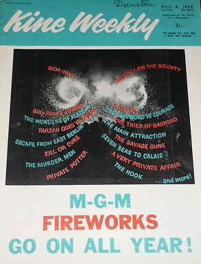 KINE WEEKLY magazine side cover 8 November 1962