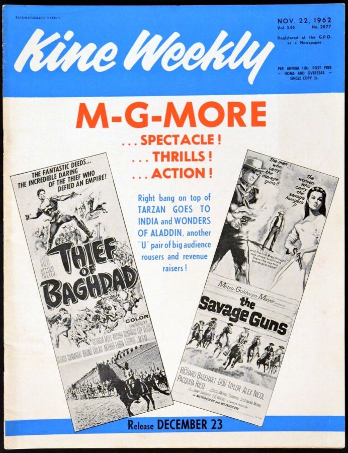 KINE WEEKLY magazine side cover 22 November 1962