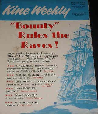 KINE WEEKLY magazine side cover 27 December 1962