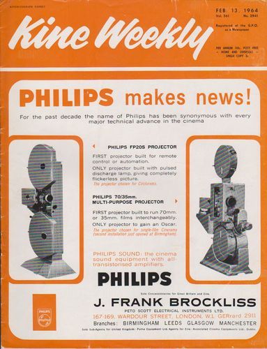 KINE WEEKLY magazine side cover 13 February 1964