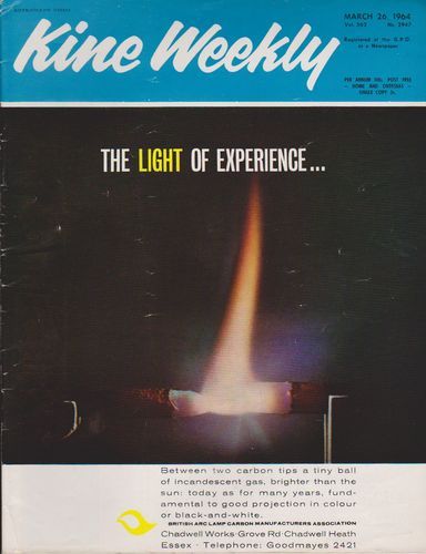 KINE WEEKLY magazine side cover 26 March 1964