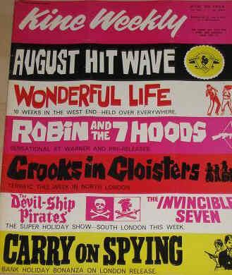 KINE WEEKLY magazine side cover 20 August 1964