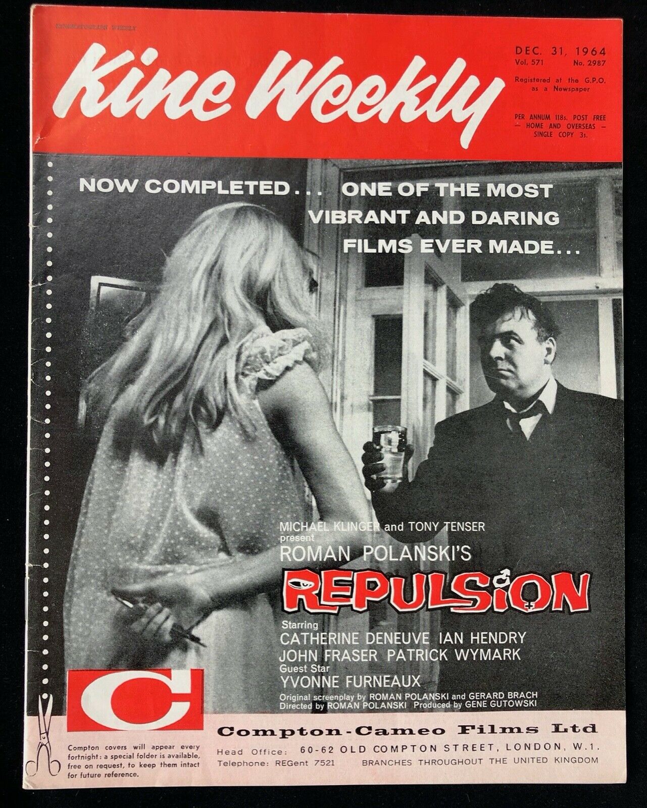 KINE WEEKLY magazine side cover 31 December 1964