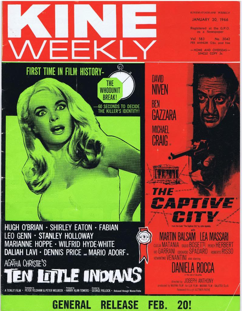 KINE WEEKLY magazine side cover 20 January 1966
