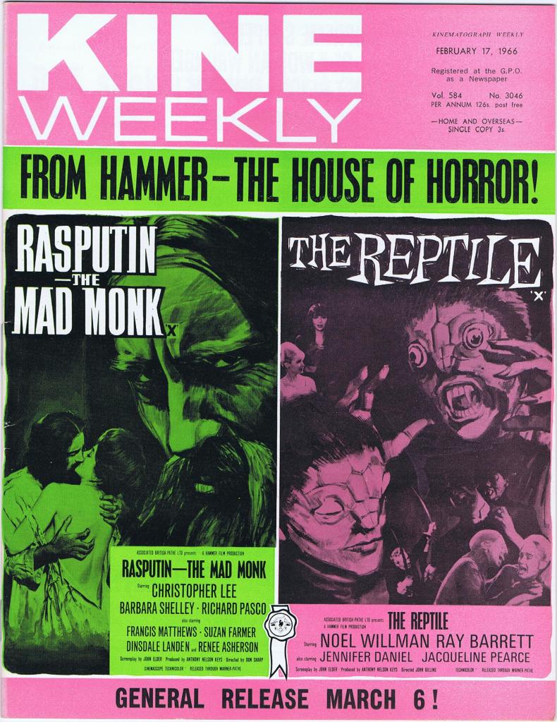 KINE WEEKLY magazine side cover 17 February 1966