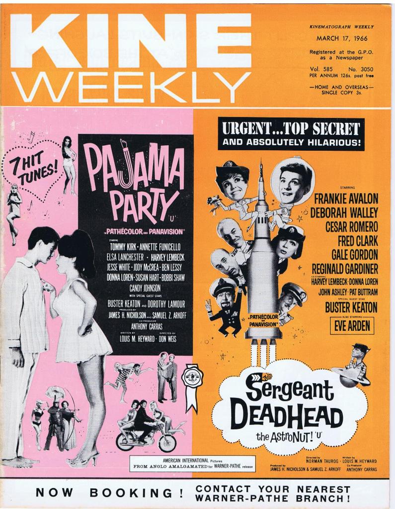 KINE WEEKLY magazine side cover 17 March 1966