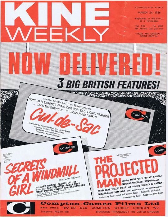 KINE WEEKLY magazine side cover 24 March 1966
