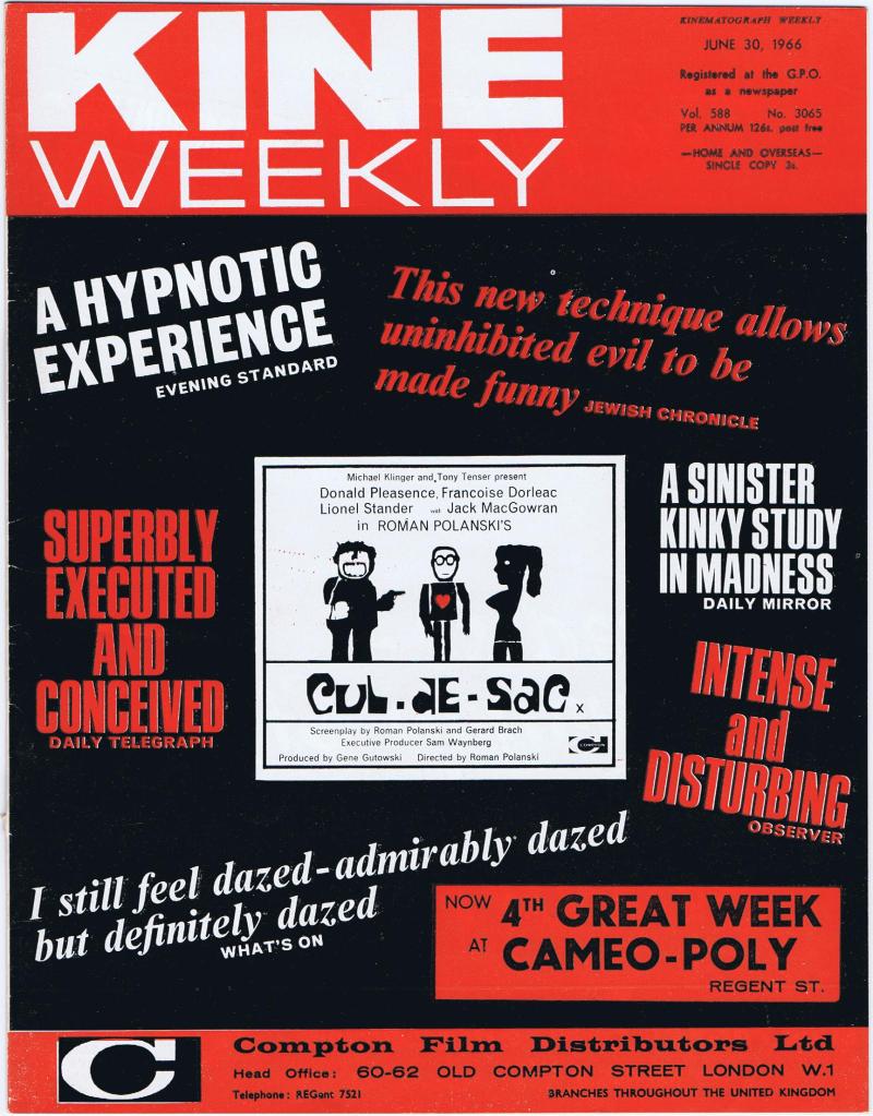KINE WEEKLY magazine side cover 30 June 1966