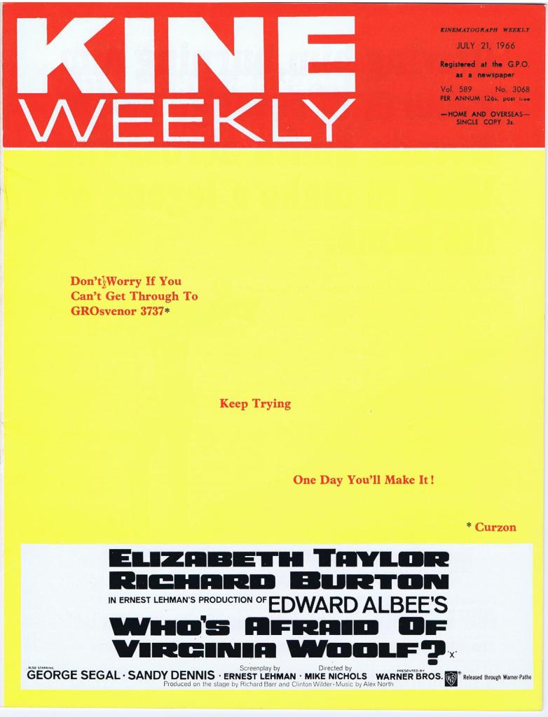 KINE WEEKLY magazine side cover 21 July 1966