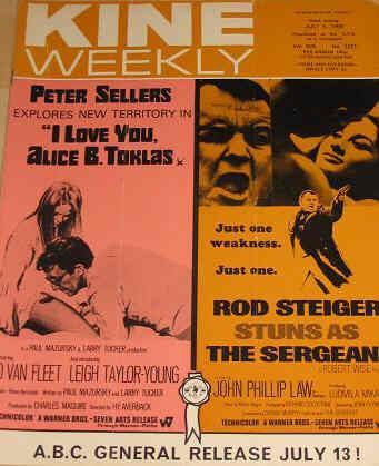 KINE WEEKLY magazine side cover 5 July 1969