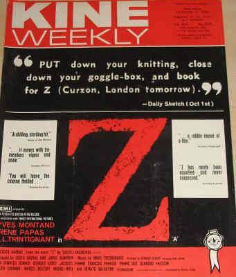 KINE WEEKLY magazine side cover 11 October 1969