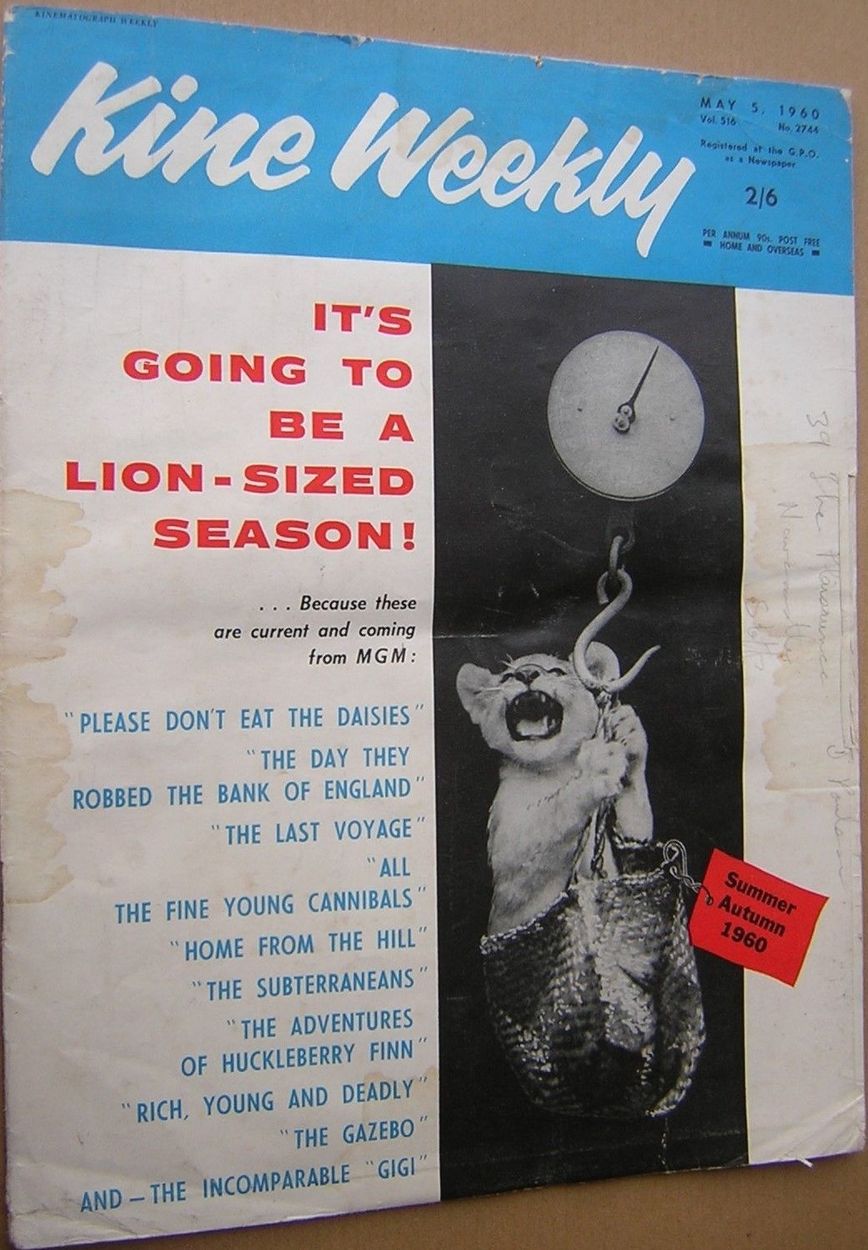 KINE WEEKLY magazine side cover 5 May 1960