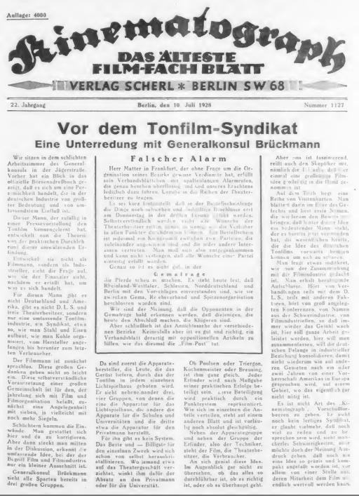 KINEMATOGRAPH | DER magazine cover Issue 1127 10 July 1928
