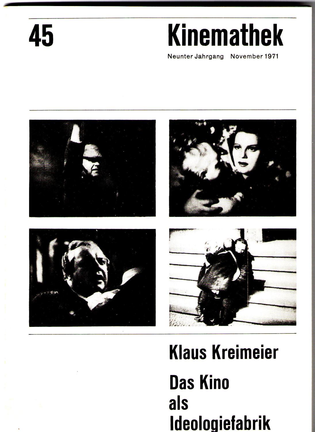 KINEMATHEK magazine side cover Issue 45  November 1971