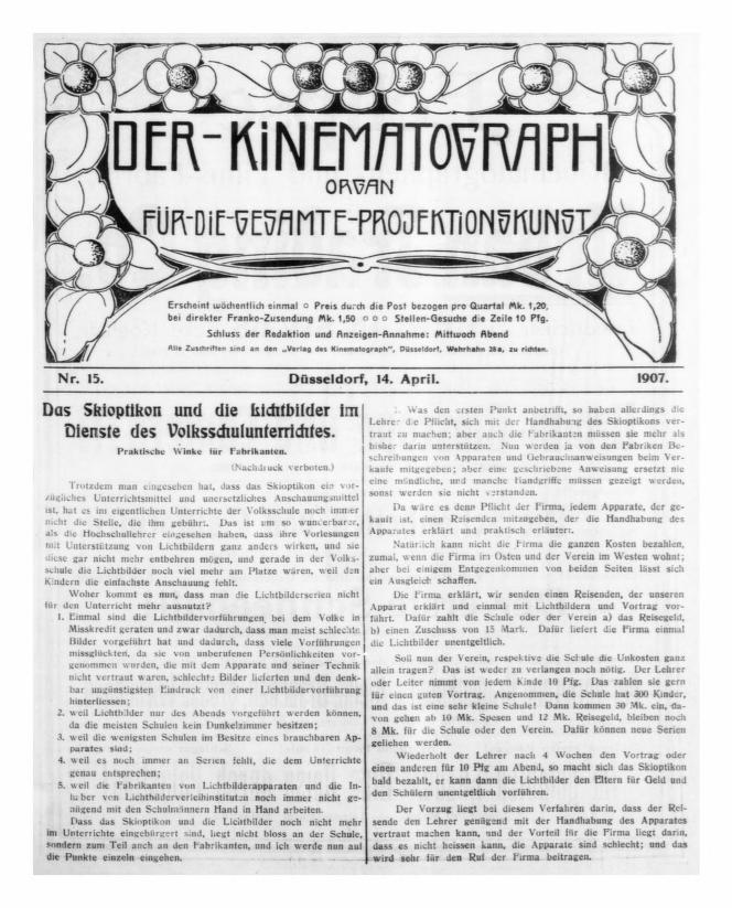 KINEMATOGRAPH | DER magazine side cover Issue 15 14 April 1907