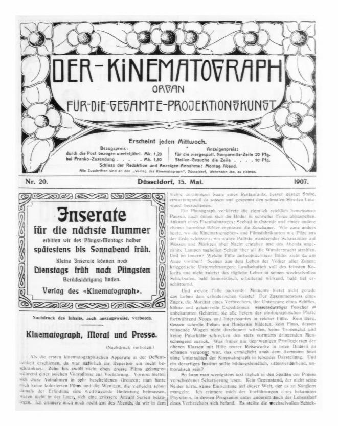 KINEMATOGRAPH | DER magazine side cover Issue 20 15 May 1907