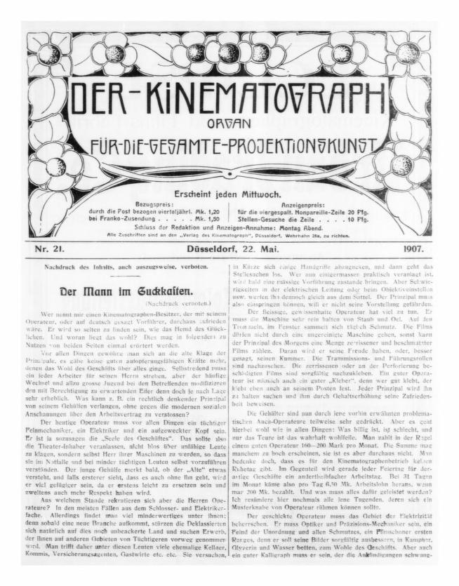 KINEMATOGRAPH | DER magazine side cover Issue 21 22 May 1907