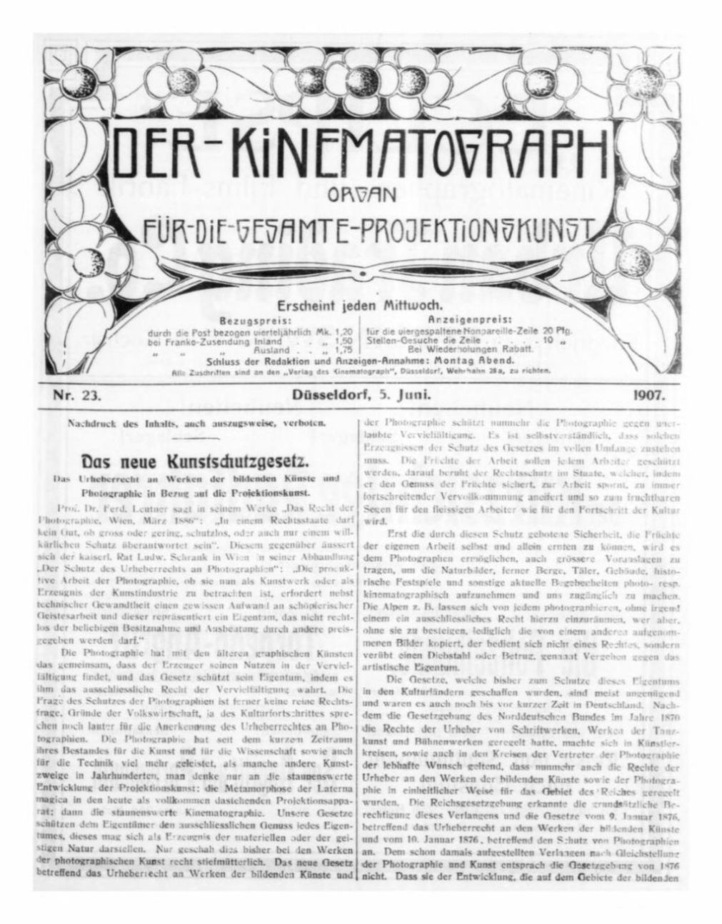 KINEMATOGRAPH | DER magazine side cover Issue 23 5 June 1907