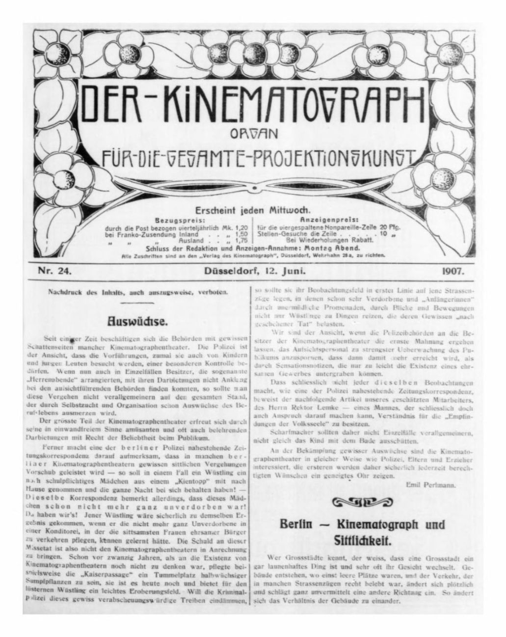 KINEMATOGRAPH | DER magazine side cover Issue 24 12 June 1907
