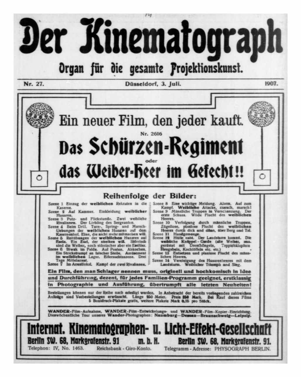 KINEMATOGRAPH | DER magazine side cover Issue 27 3 July 1907