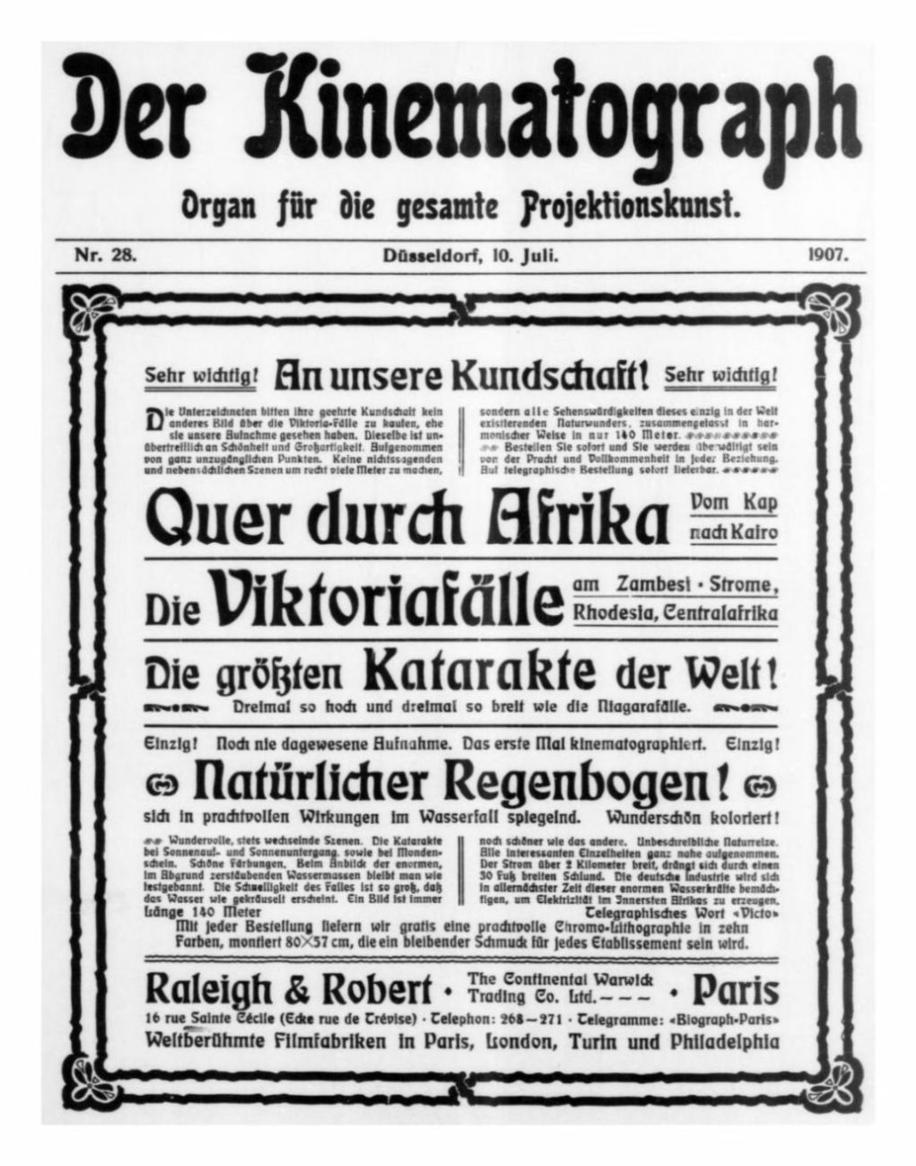 KINEMATOGRAPH | DER magazine side cover Issue 28 10 July 1907