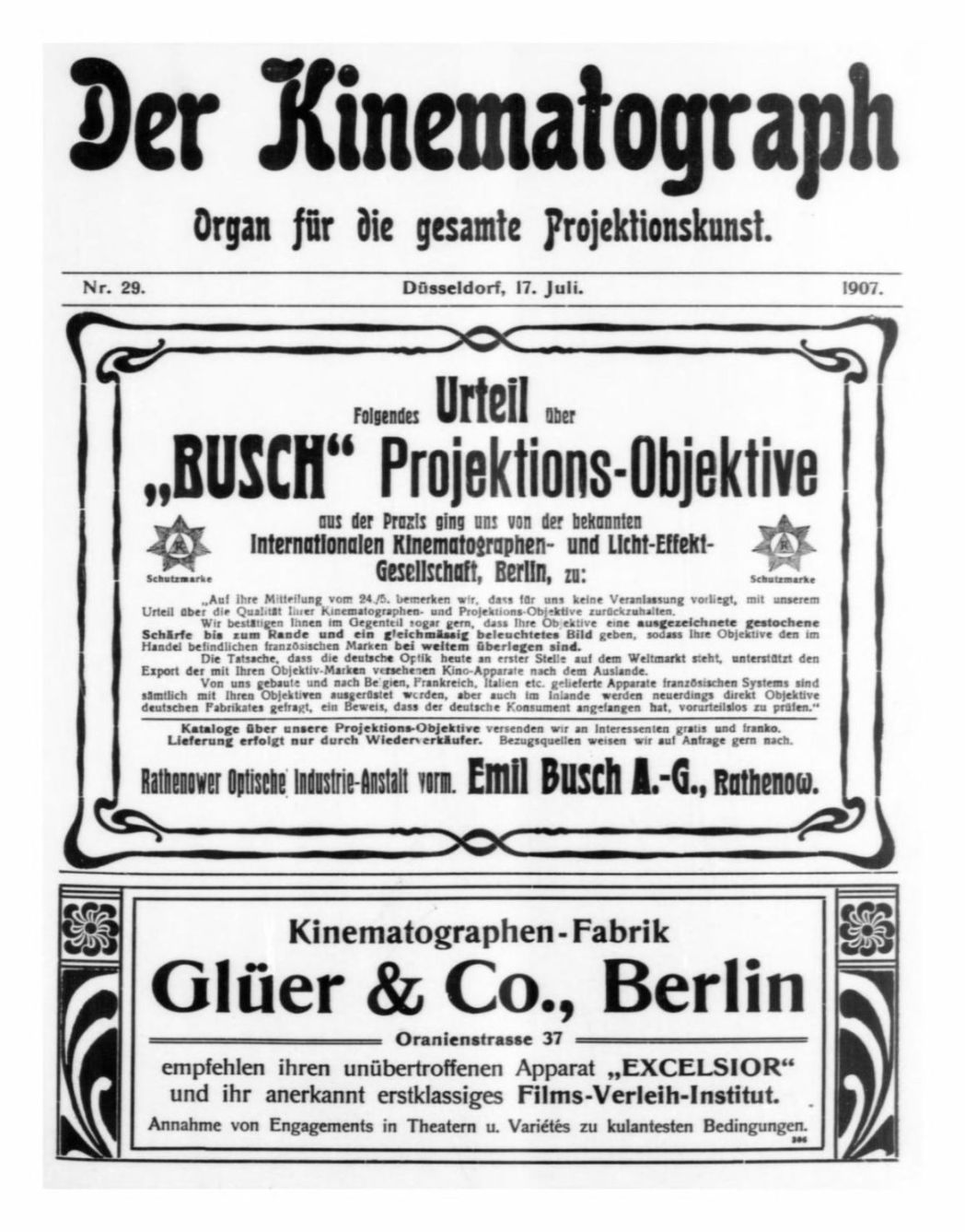 KINEMATOGRAPH | DER magazine side cover Issue 29 17 July 1907