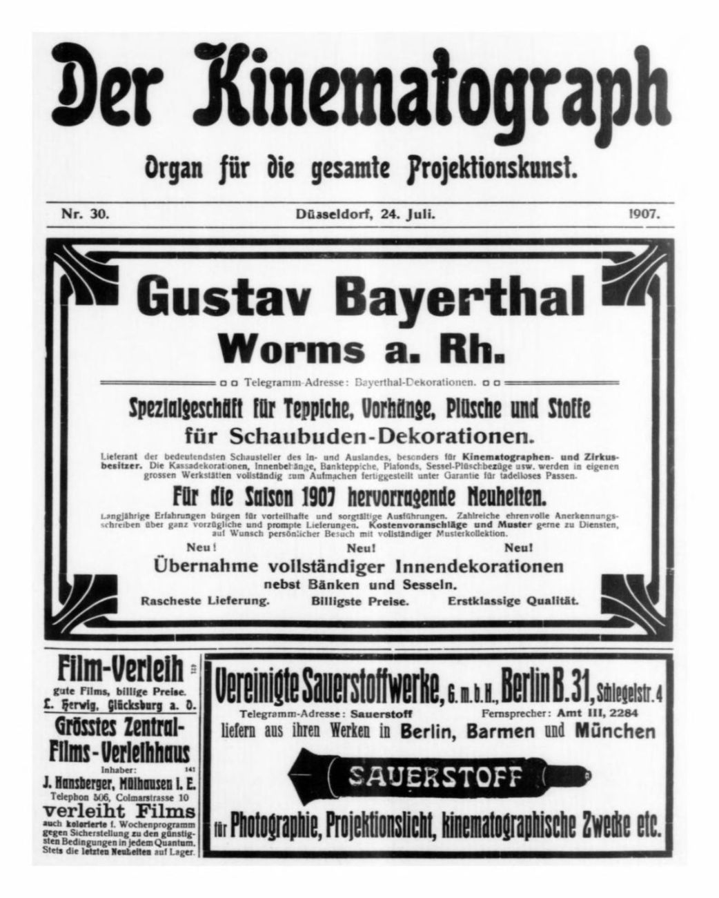 KINEMATOGRAPH | DER magazine side cover Issue 30 24 July 1907