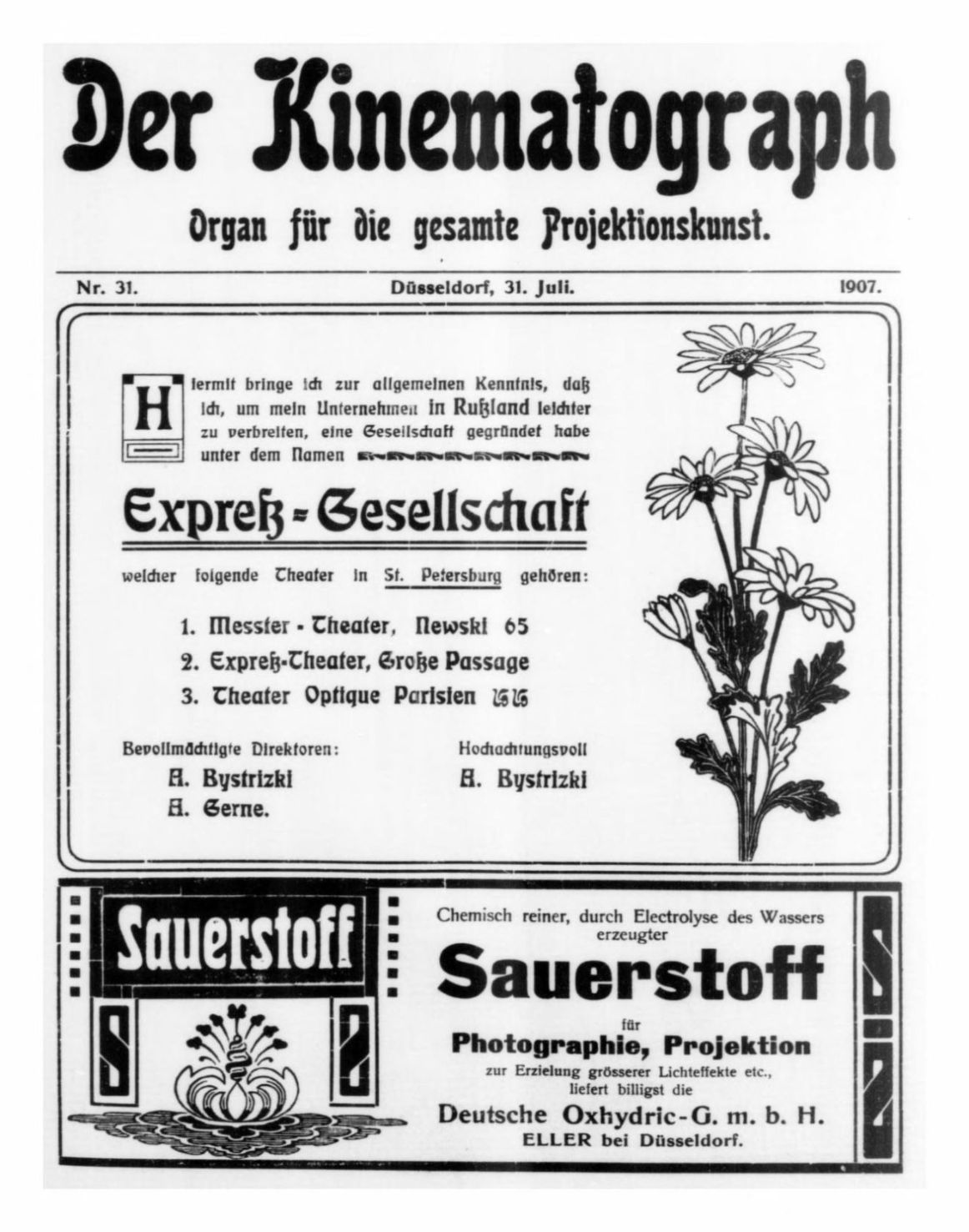 KINEMATOGRAPH | DER magazine side cover Issue 31 31 July 1907
