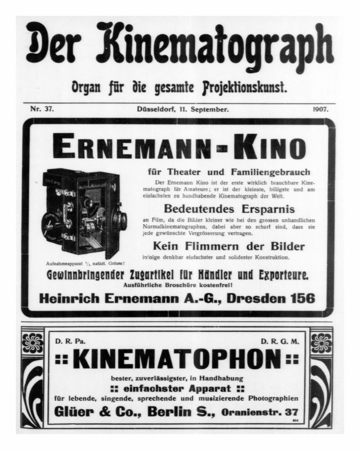 KINEMATOGRAPH | DER magazine side cover Issue 37 11 September 1907