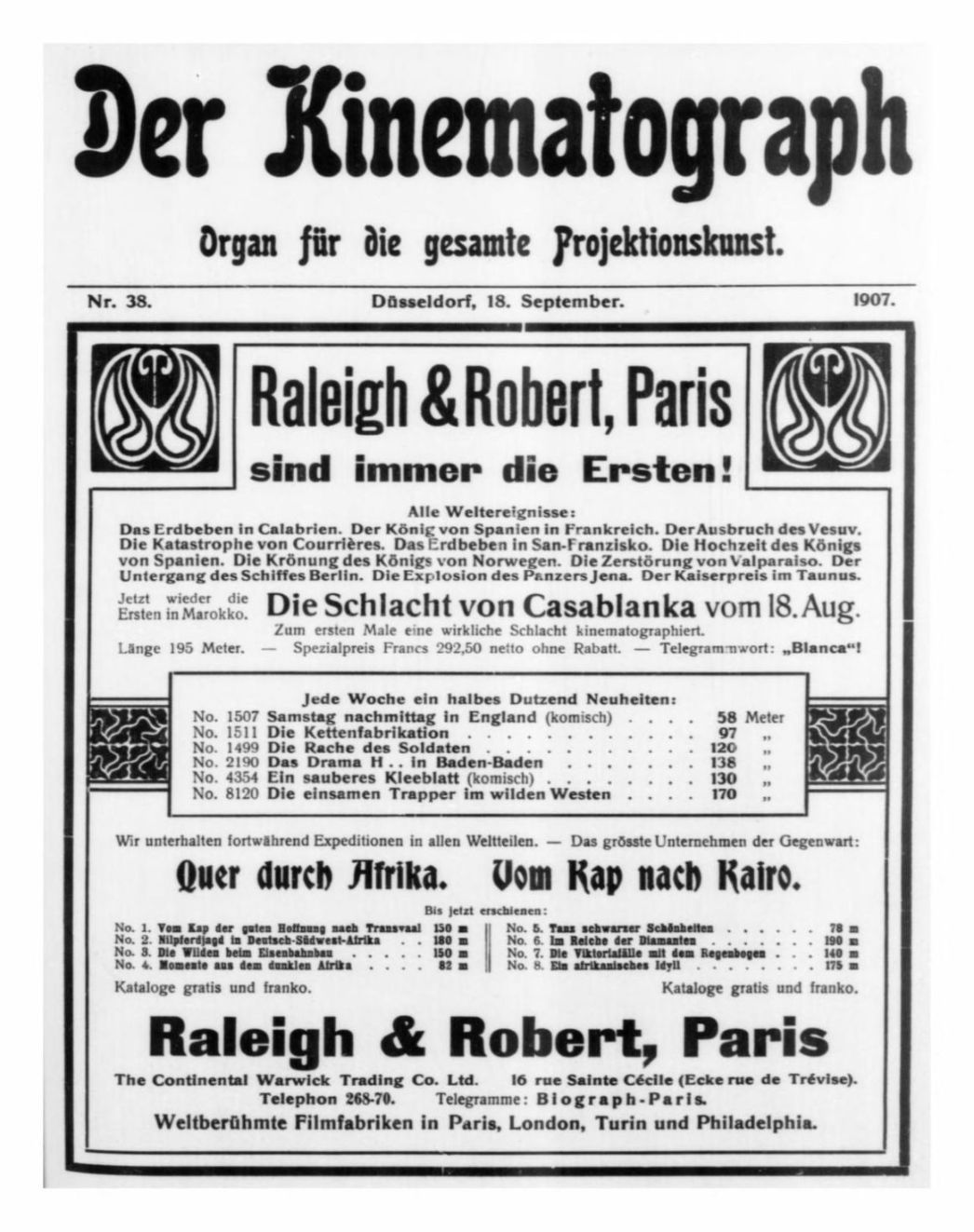 KINEMATOGRAPH | DER magazine side cover Issue 38 18 September 1907