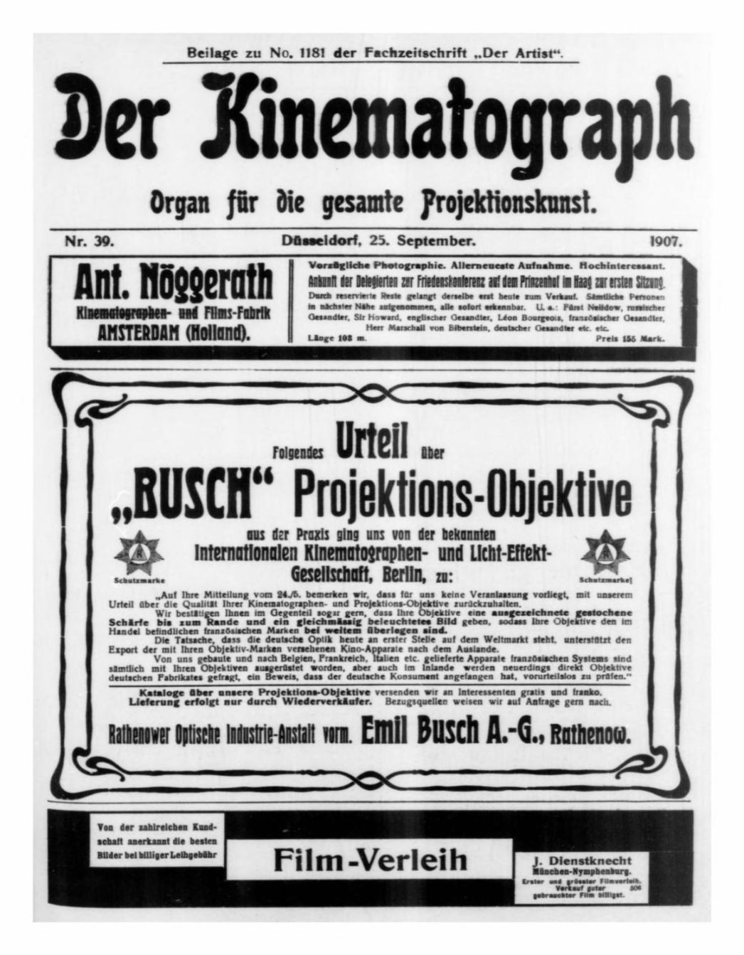 KINEMATOGRAPH | DER magazine side cover Issue 39 25 September 1907