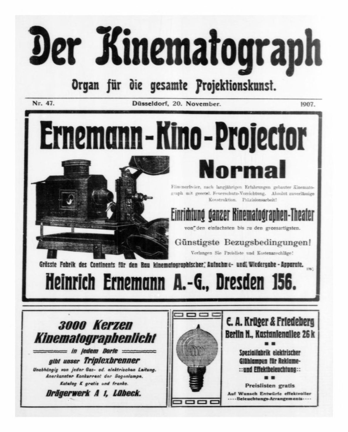 KINEMATOGRAPH | DER magazine side cover Issue 47 20 November 1907