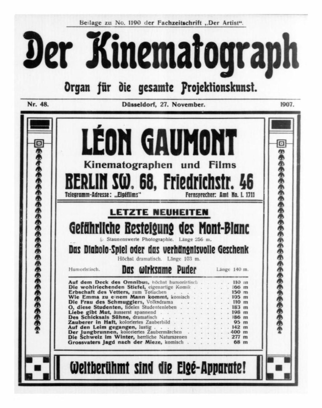 KINEMATOGRAPH | DER magazine side cover Issue 48 27 November 1907