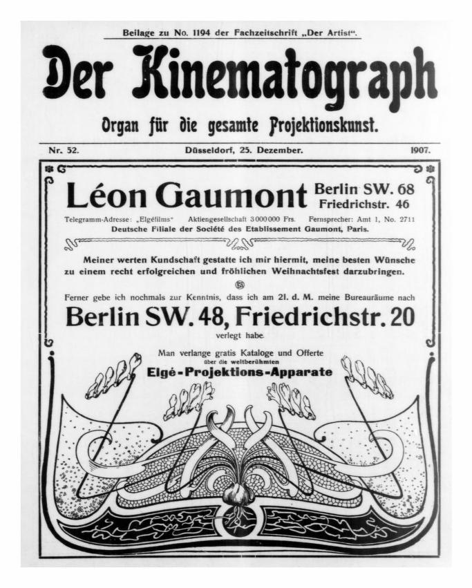 KINEMATOGRAPH | DER magazine side cover Issue 52 25 December 1907