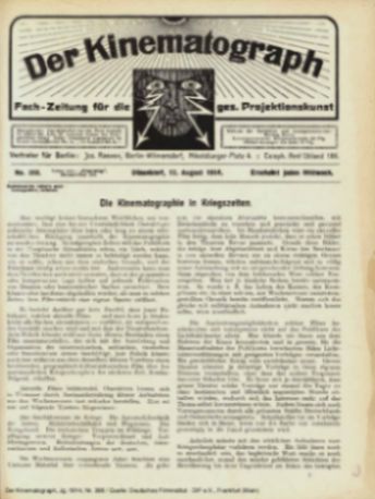 KINEMATOGRAPH | DER magazine side cover Issue 393 12 August 1914