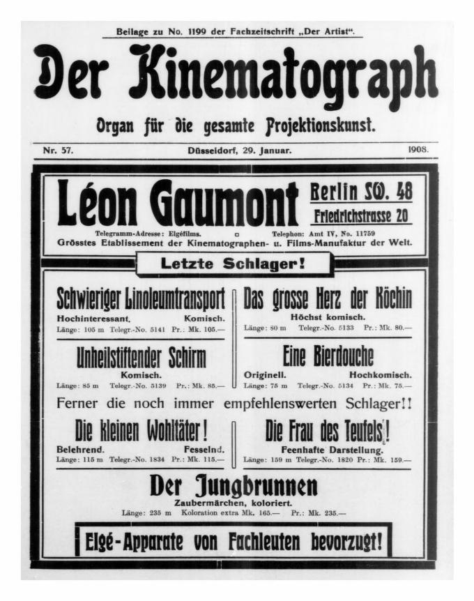 KINEMATOGRAPH | DER magazine side cover Issue 57 29 January 1908