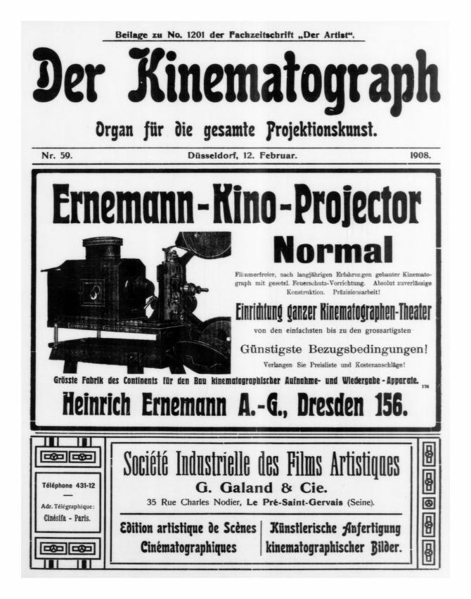 KINEMATOGRAPH | DER magazine side cover Issue 59 12 February 1908