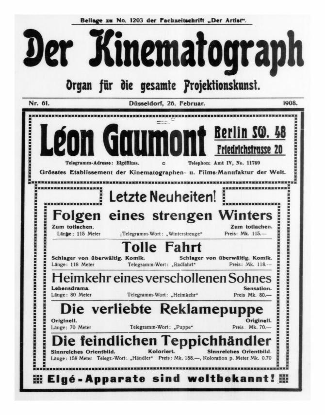 KINEMATOGRAPH | DER magazine side cover Issue 61 26 February 1908