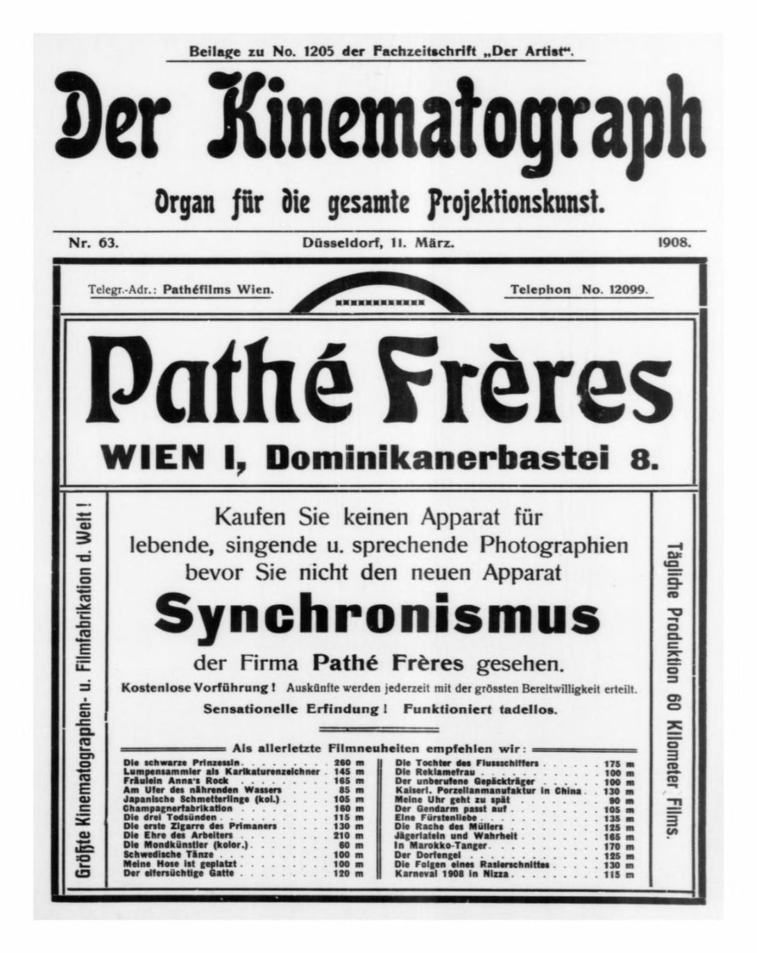 KINEMATOGRAPH | DER magazine side cover Issue 63 11 March 1908