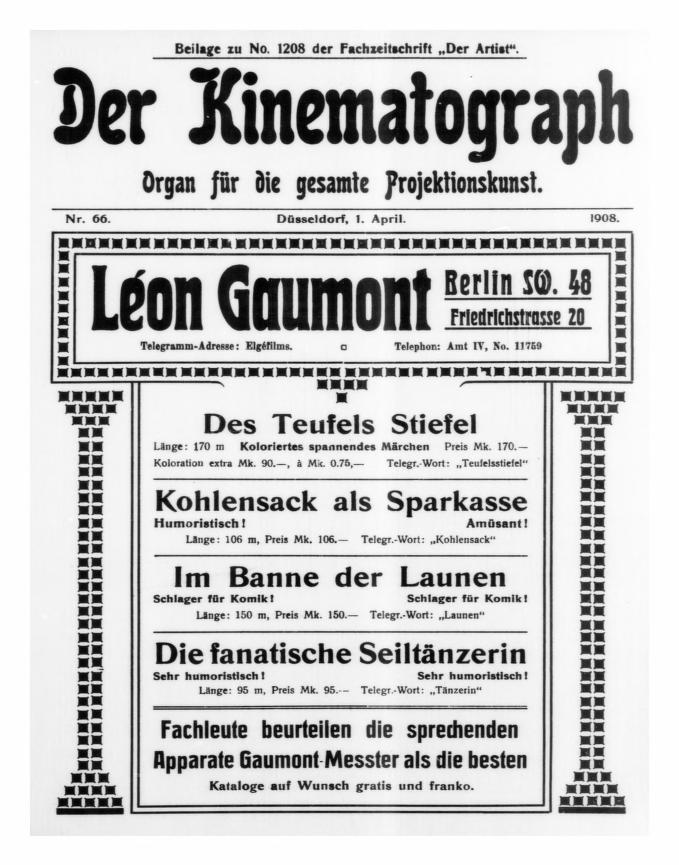 KINEMATOGRAPH | DER magazine side cover Issue 66 1 April 1908