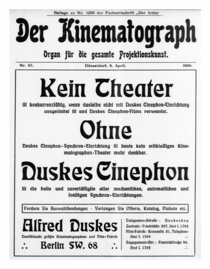 KINEMATOGRAPH | DER magazine side cover Issue 67 8 April 1908