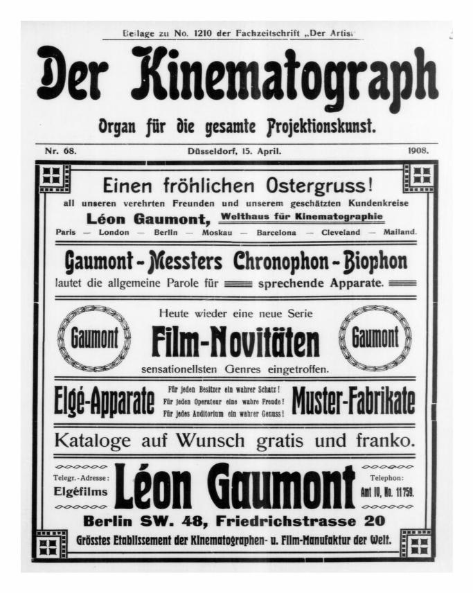 KINEMATOGRAPH | DER magazine side cover Issue 68 15 April 1908